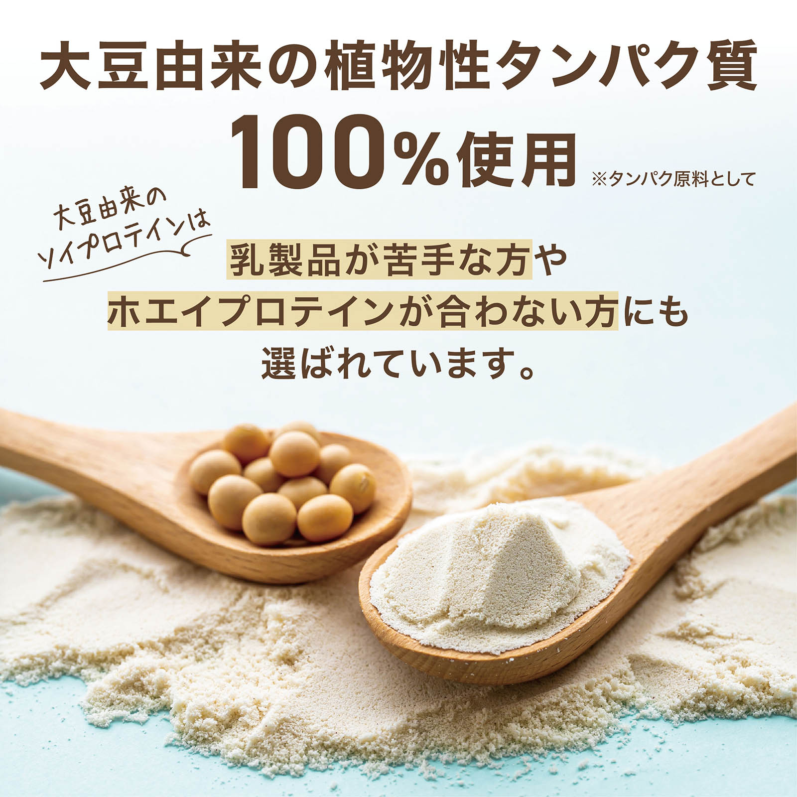 大豆由来の植物性タンパク質100%使用